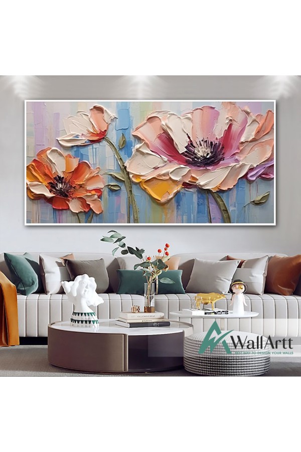 Orange Beige Flowers 3D Heavy Textured Partial oil Painting